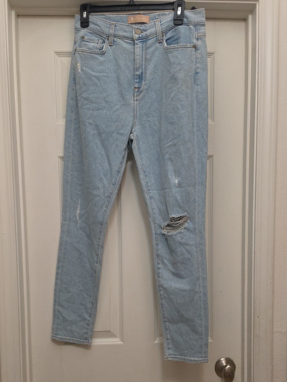 7 For All Mankind Light Blue Distressed Ankle Jeans